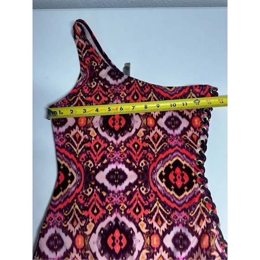 Victoria's Secret Red Pink Paisley One Shoulder Side Lace Up One Piece Swimsuit